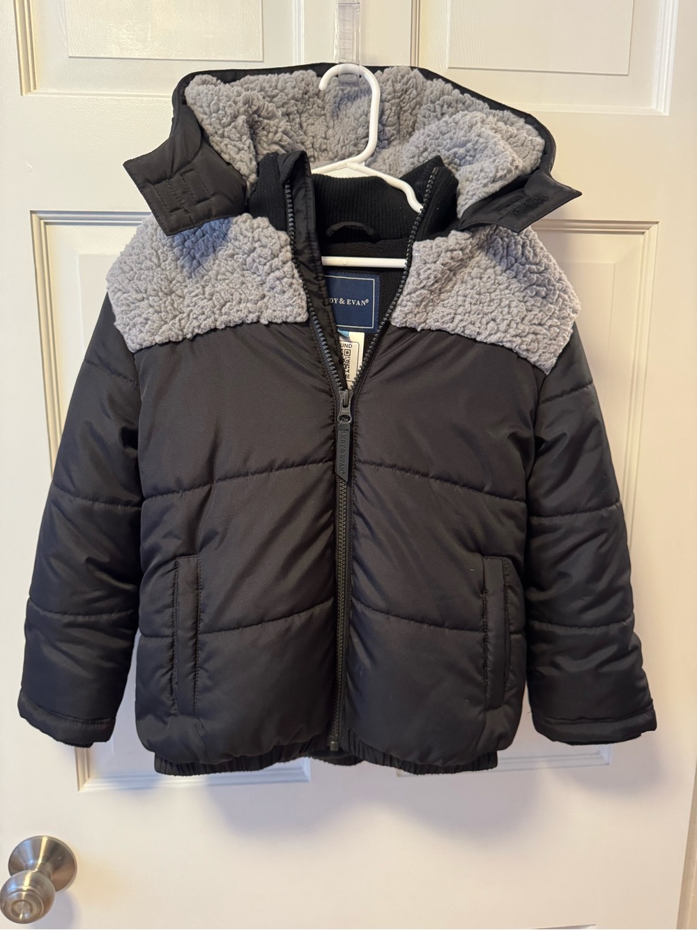 Andy & Evan Black Jacket with Gray Sherpa Hood